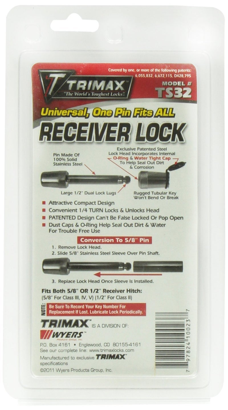 Trimax TS32 Universal Receiver Lock - Fits 1/2" and 5/8" with Stainless Steel Sleeve - Image 3